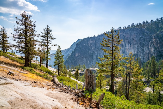 Steep slope of a half dome cliff, the picturesque nature of the Yosemite National Park