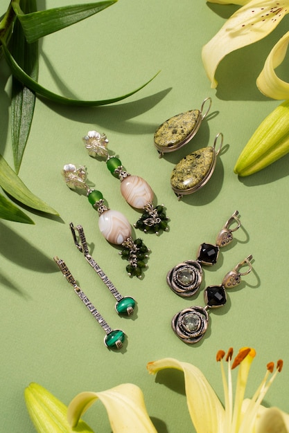 Free Photo still life of aesthetic earrings