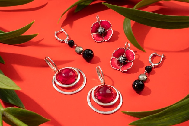 Free photo still life of aesthetic earrings