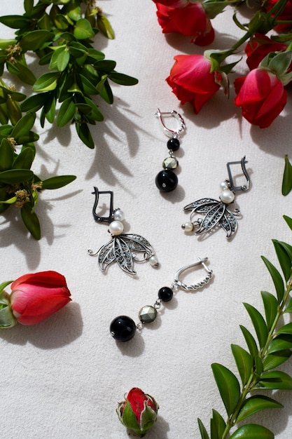 Free Photo still life of aesthetic earrings