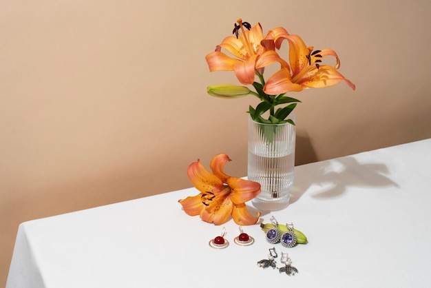 Free Photo still life of aesthetic earrings