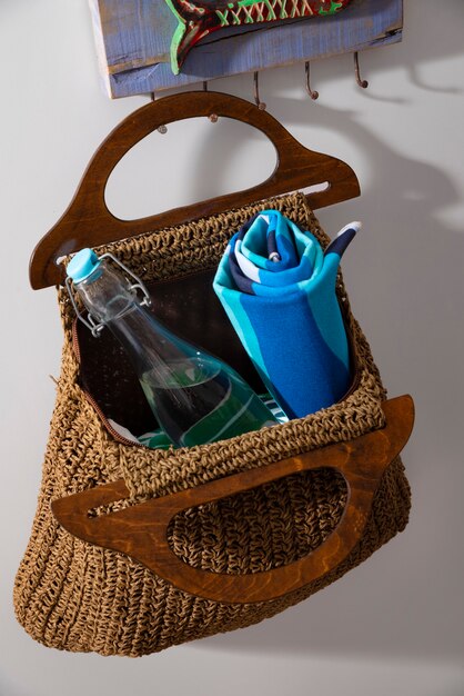 Still life of beach bag ready for travel