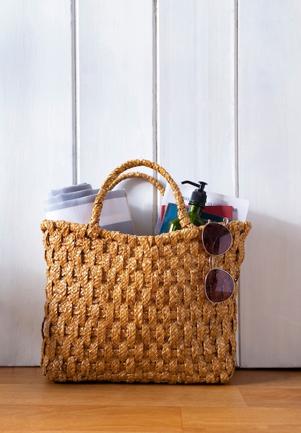 Still life of beach bag ready for travel