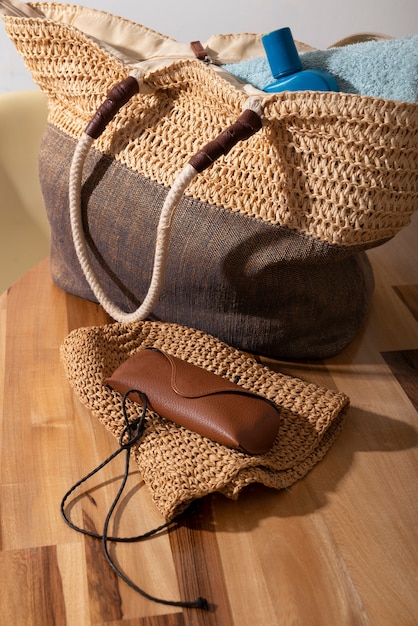 Still life of beach bag ready for travel