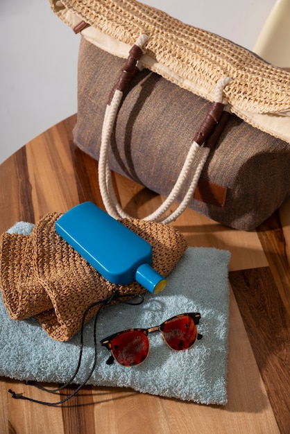 Free Photo still life of beach bag ready for travel