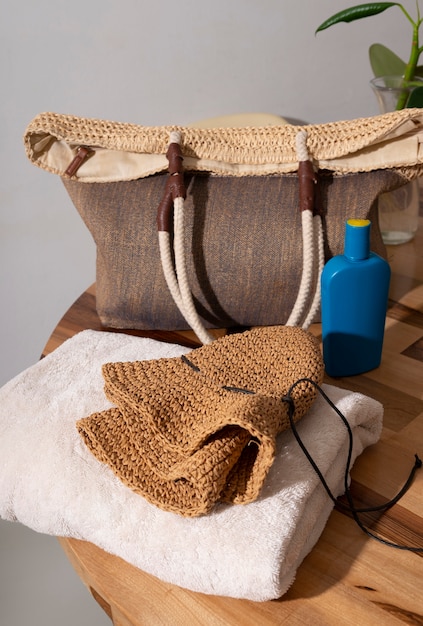 Free Photo still life of beach bag ready for travel