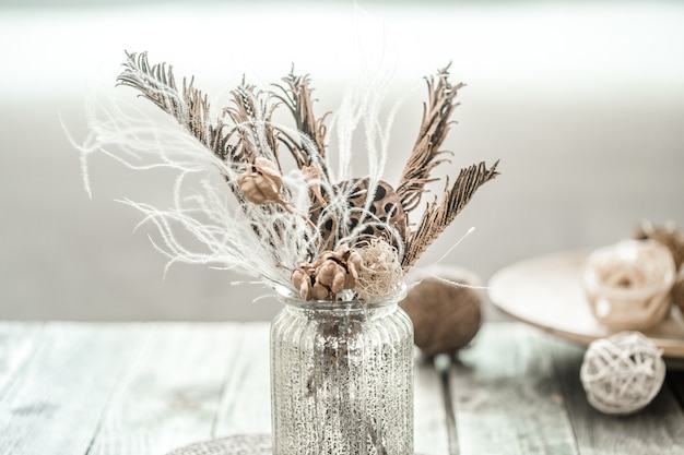 Still life beautiful vase with dried flowers .