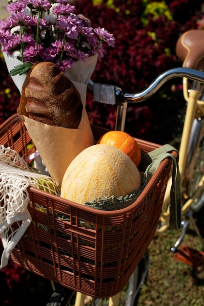 Still life of bicycle basket