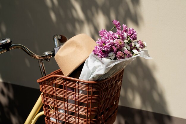 Still life of bicycle basket