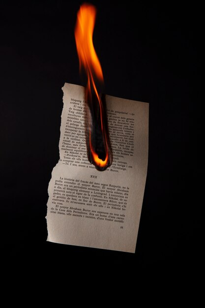 Still life of burnt paper with flames