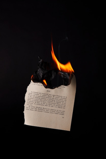 Free Photo still life of burnt paper with flames