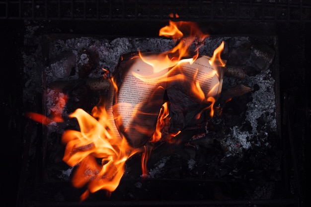 Free Photo still life of burnt paper with flames