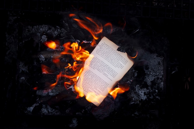 Free Photo still life of burnt paper with flames