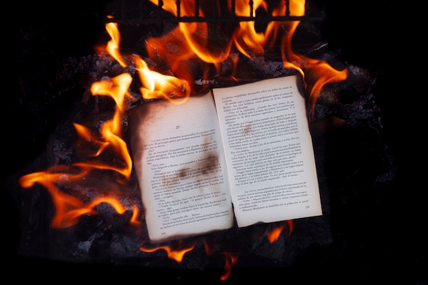 Free Photo still life of burnt paper with flames