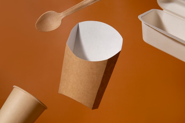 Still life of cardboard organic dinnerware