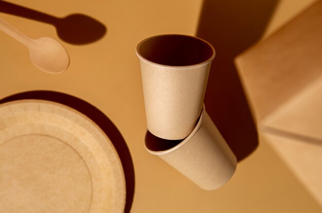 Free photo still life of cardboard organic dinnerware