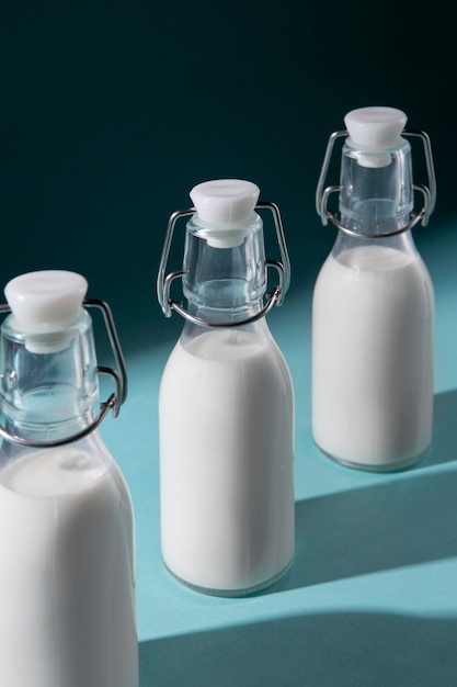 Free photo still life of classic bottles of milk