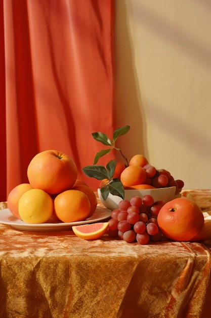 Free photo still life of  cocktail fruits on tablecloth