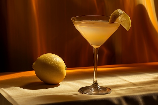 Still life of cocktail on tablecloth