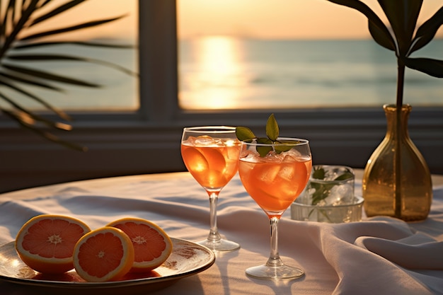 Free photo still life of cocktail on tablecloth