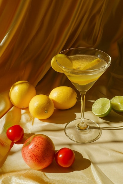 Free photo still life of cocktail on tablecloth