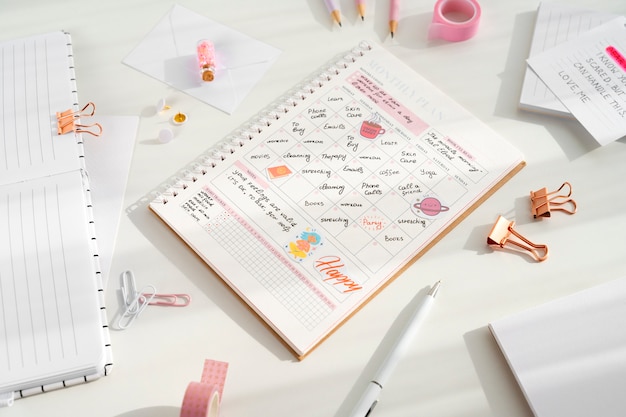 Free photo still life of colorful and overloaded bullet journal