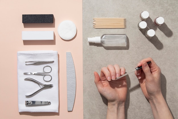 Still life composition of nail care products