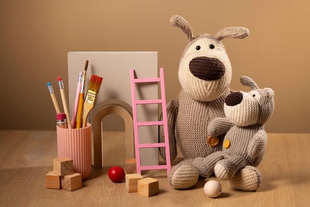 Free photo still life of crochet plushies