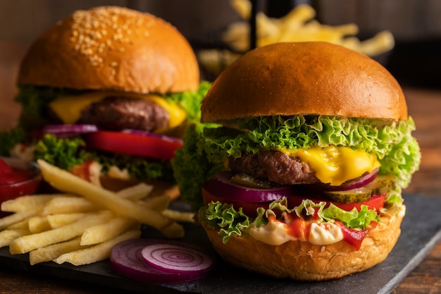 Still life of delicious american hamburger