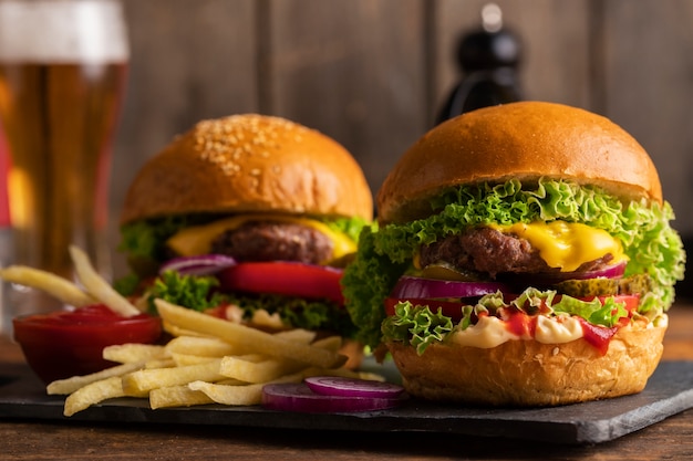 Still life of delicious american hamburger