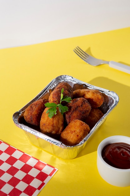 Free photo still life delicious fried croquette composition