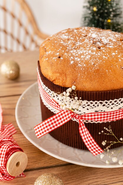 Still life delicious panettone arrangement