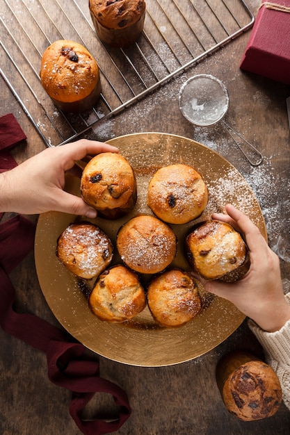 Free photo still life delicious panettone composition