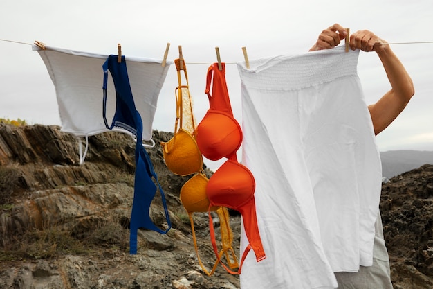 Free photo still life of different types of bras outdoors