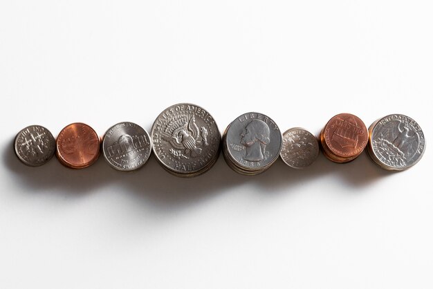 Still life of dollar coins piles