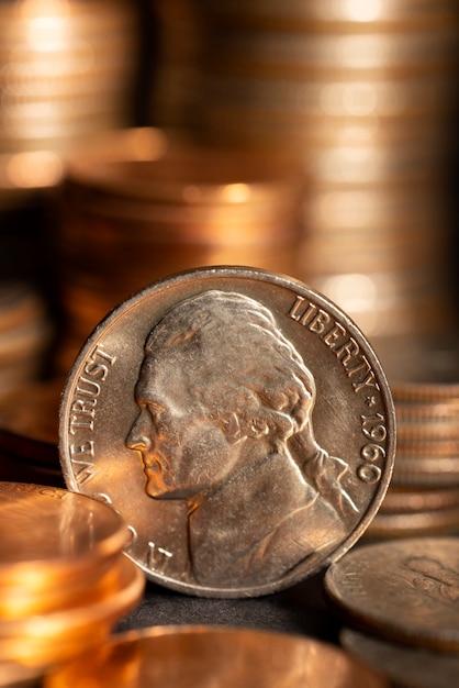 Free Photo still life of dollar coins piles