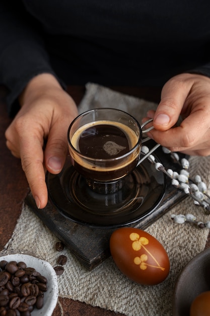 Free Photo still life of easter coffee decorations