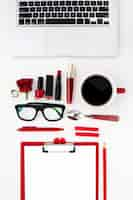 Free photo still life of fashion woman, objects on white