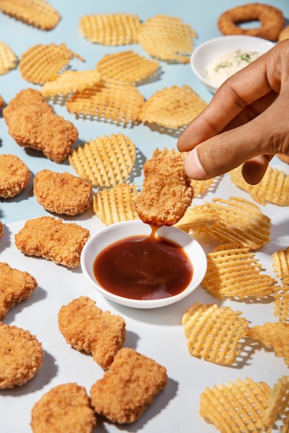 Free Photo still life of fast food dishes