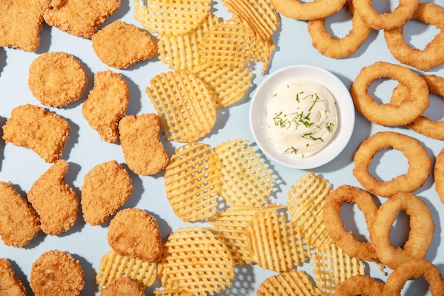 Free Photo still life of fast food dishes