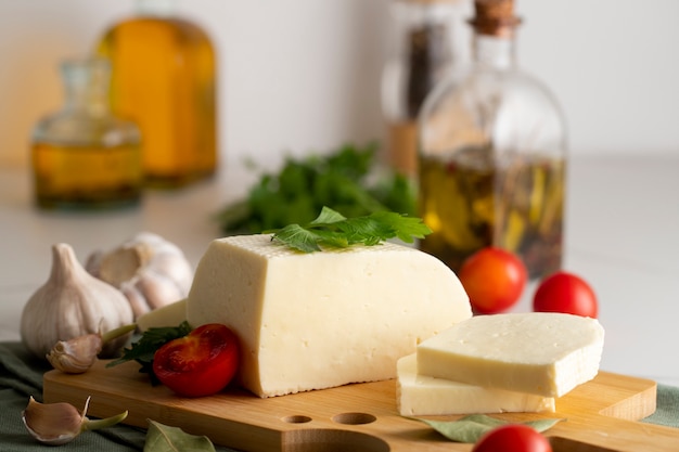 Still life of fresh cheese