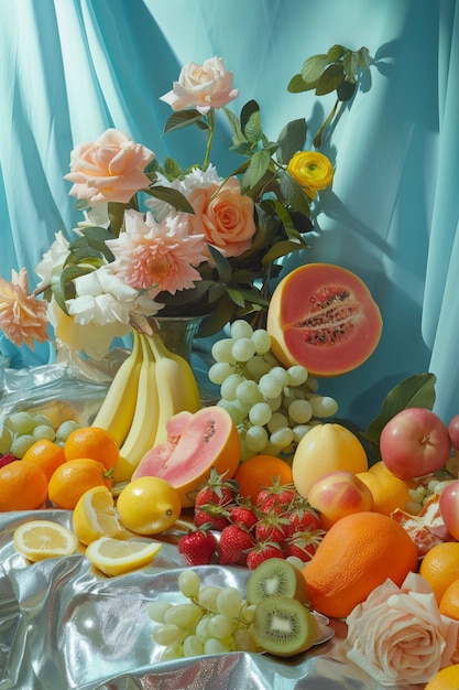 Free photo still life of fruits on tablecloth