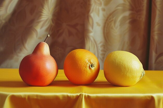 Still life of fruits on tablecloth