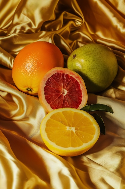 Free photo still life of fruits on tablecloth