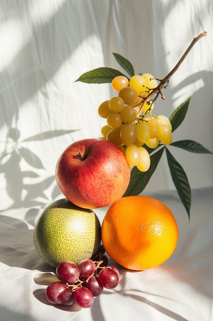 Still life of fruits on tablecloth