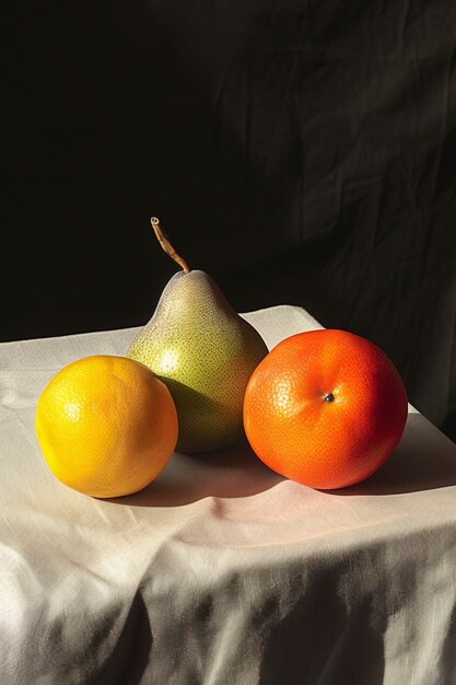 Still life of fruits on tablecloth