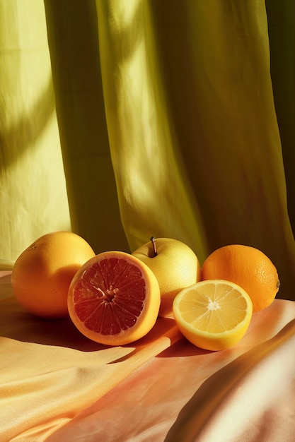 Free photo still life of fruits on tablecloth