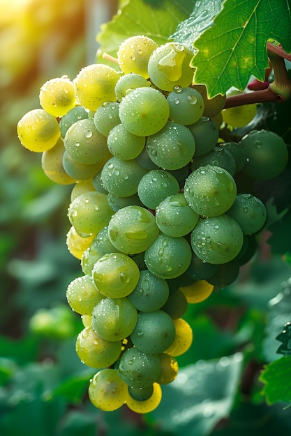 Free photo still life of green grapes in the vineyard