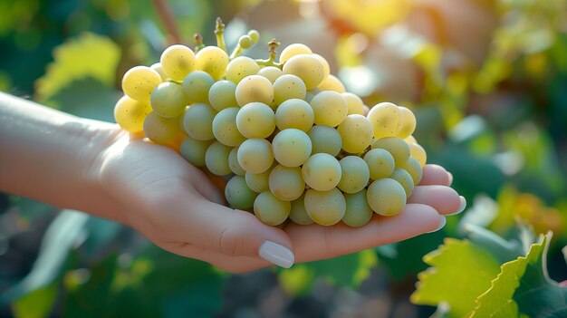 Still life of green grapes in the vineyard