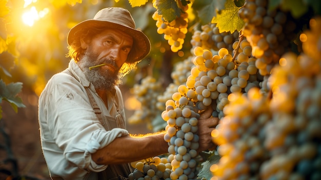 Still life of green grapes in the vineyard